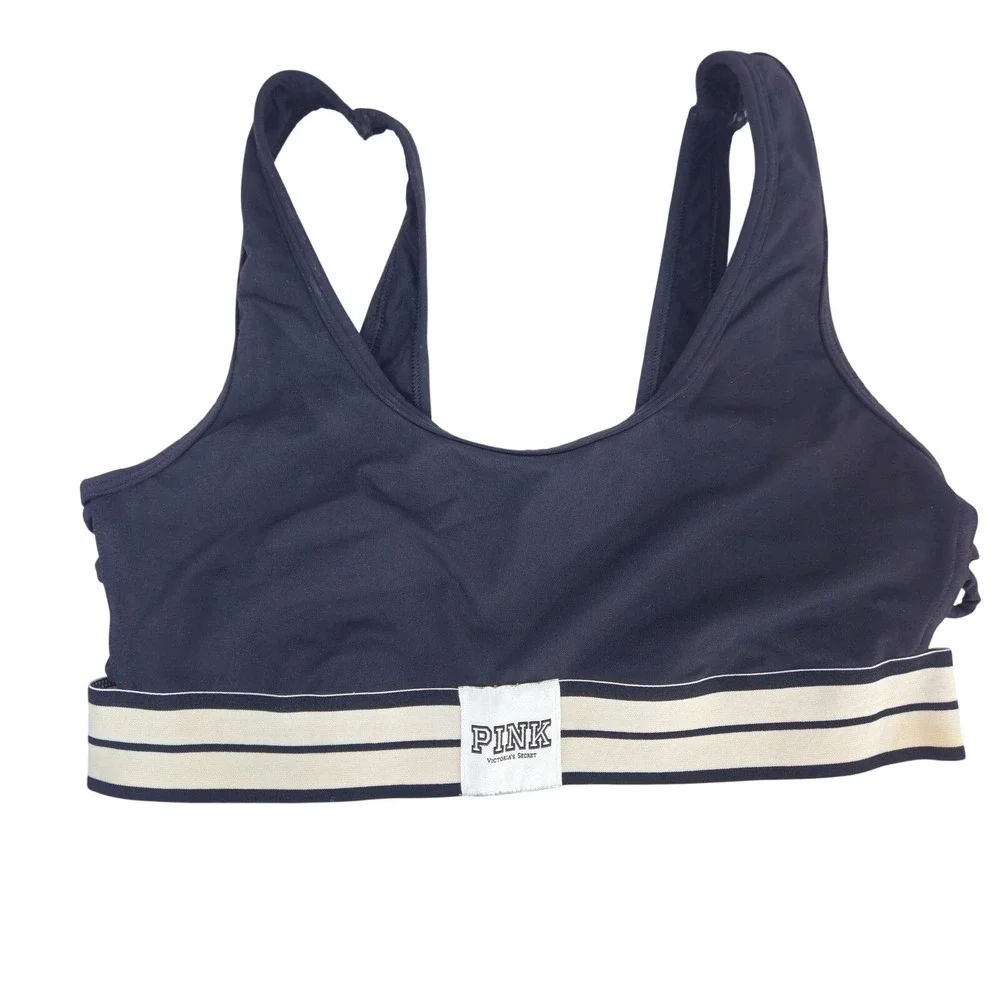 PINK Victoria's Secret‎ Ultimate Unlined Sports Bra Black Lattice Strappy Medium